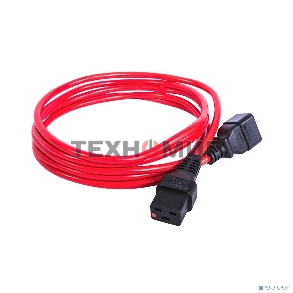 Шнур питания с фиксатором REM IEC 60320 C19/IEC 60320 C20, 16 А/250 В (3 * 1,5), 1,8 м, красный R-16-Cord-C19-C20-1.8-Red