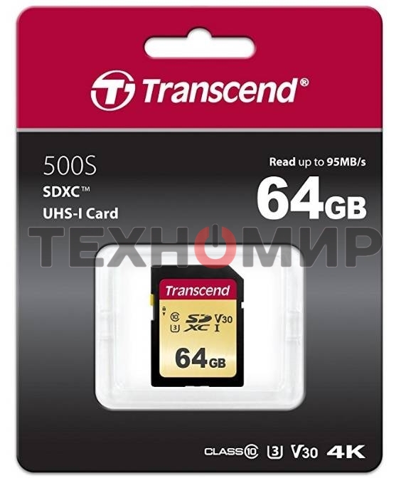 Флеш карта SD 64Gb Transcend SDХC UHS-I U3, MLC