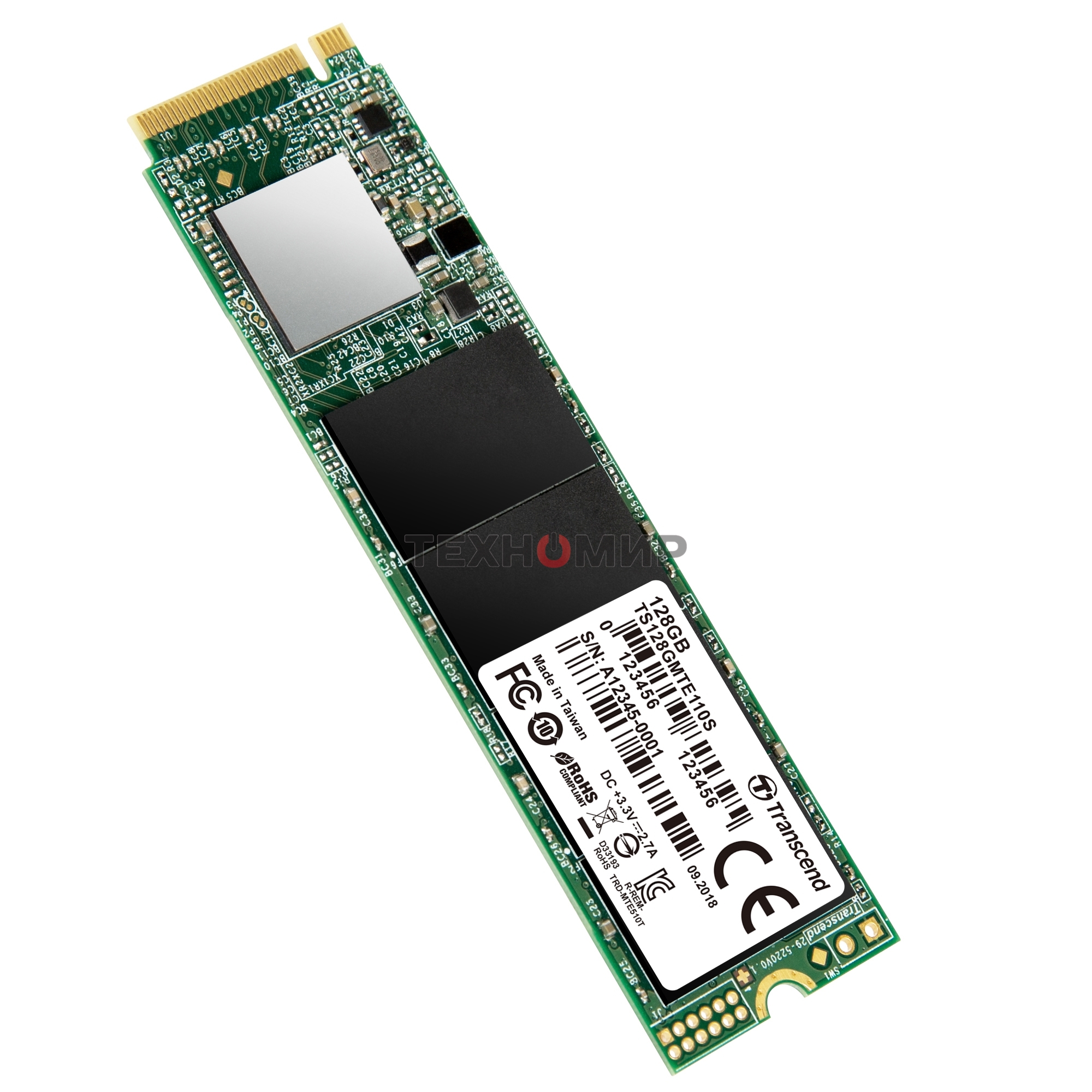 Накопитель SSD Transcend MTE110S, 128Gb, M.2 2280, PCIe 3.0 x4, NVMe, R/W 1600/400