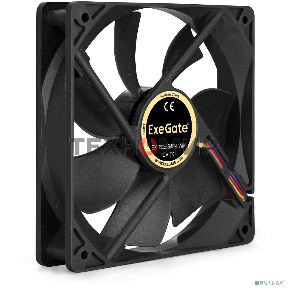 Вентилятор для корпуса ExeGate E12025S4P-PWM черный, 120 мм, 1500 об/мин, 25 дБ, 4 pin