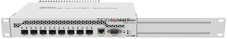 Коммутатор MikroTik CRS309-1G-8S+IN 8 SFP+, dual-core 800MHz CPU, 512MB RAM, POE, RS232 serial port