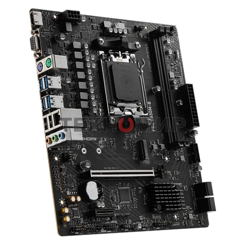 Материнская плата MSI PRO B650M-B, AM5, AMD B650, 2xDDR5, 4xSATA, 1xM.2, 1xPCI-E 4.0 x16, 1xPCI-E 4.0 x1, 1xHDMI, 1xVGA, 1x2.5Gb LAN, 2xUSB 2.0, 4xUSB 3.2 Gen 1, 3x3.5 мм, 7.1, Micro-ATX