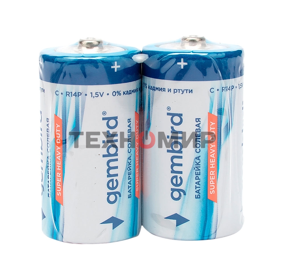 Батарейки солевые Gembird Gb-R14P-2F, тип С(R14P), 2шт, пленка