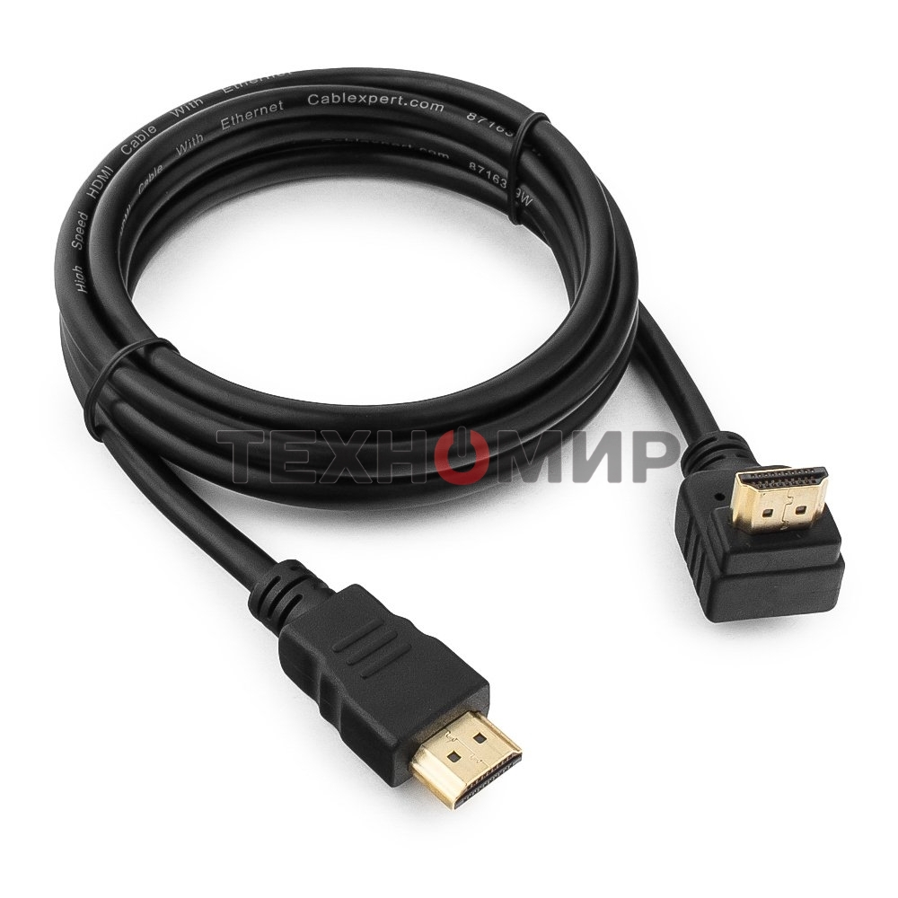 Кабель Cablexpert HDMI CC-HDMI490-6, 19M/19M, v2.0, медь, позол.разъемы, экран, угловой, 1.8м, черный, пакет