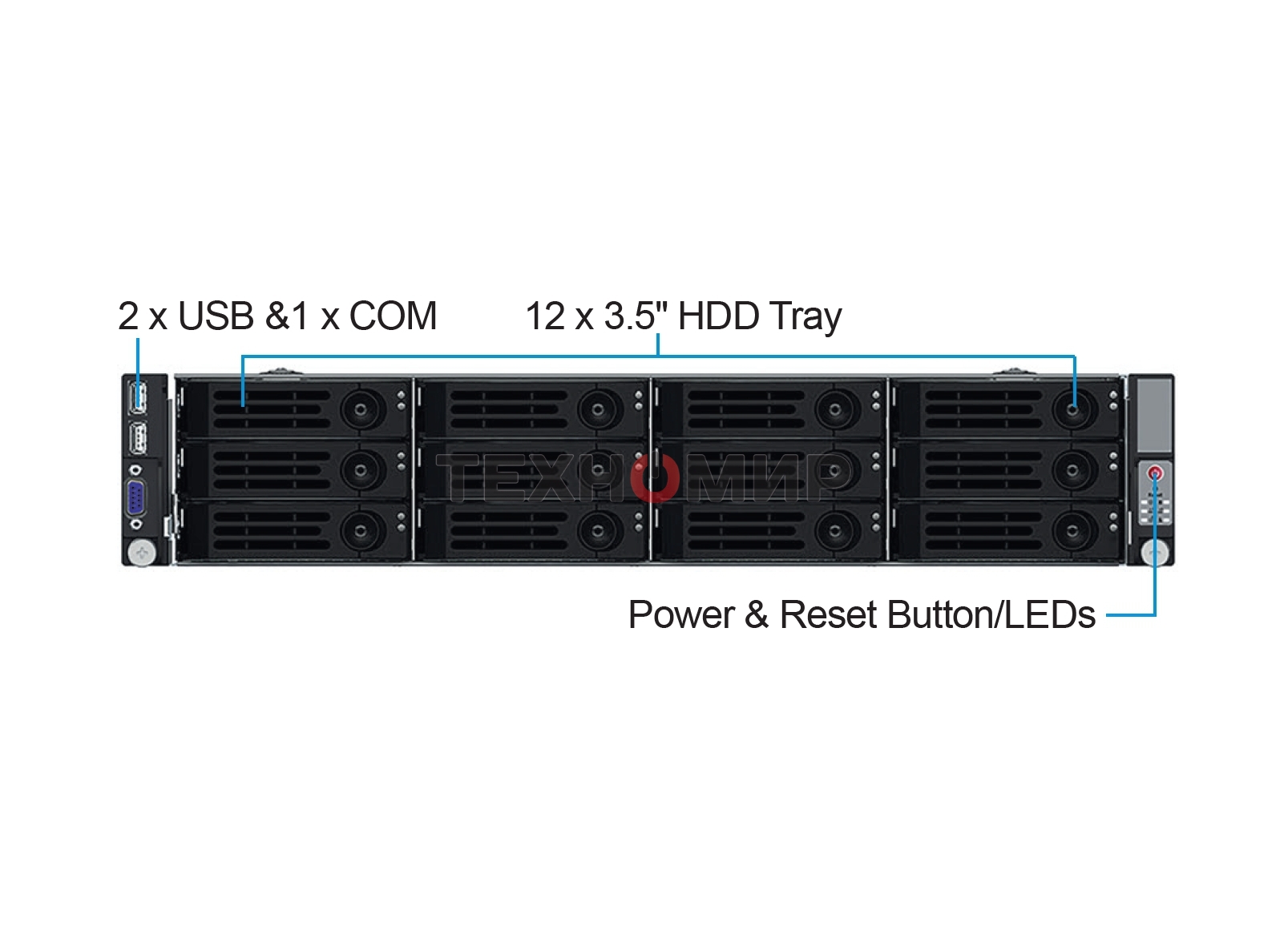 Серверный корпус Ablecom 2U CS-R29-04P E-ATX, ATX, Micro-ATX, Mini-ITX MBs; 12 x 3.5'' hs + 2 x 2.5'' hs rear; 800 Wt CRPS(1+1); no rails