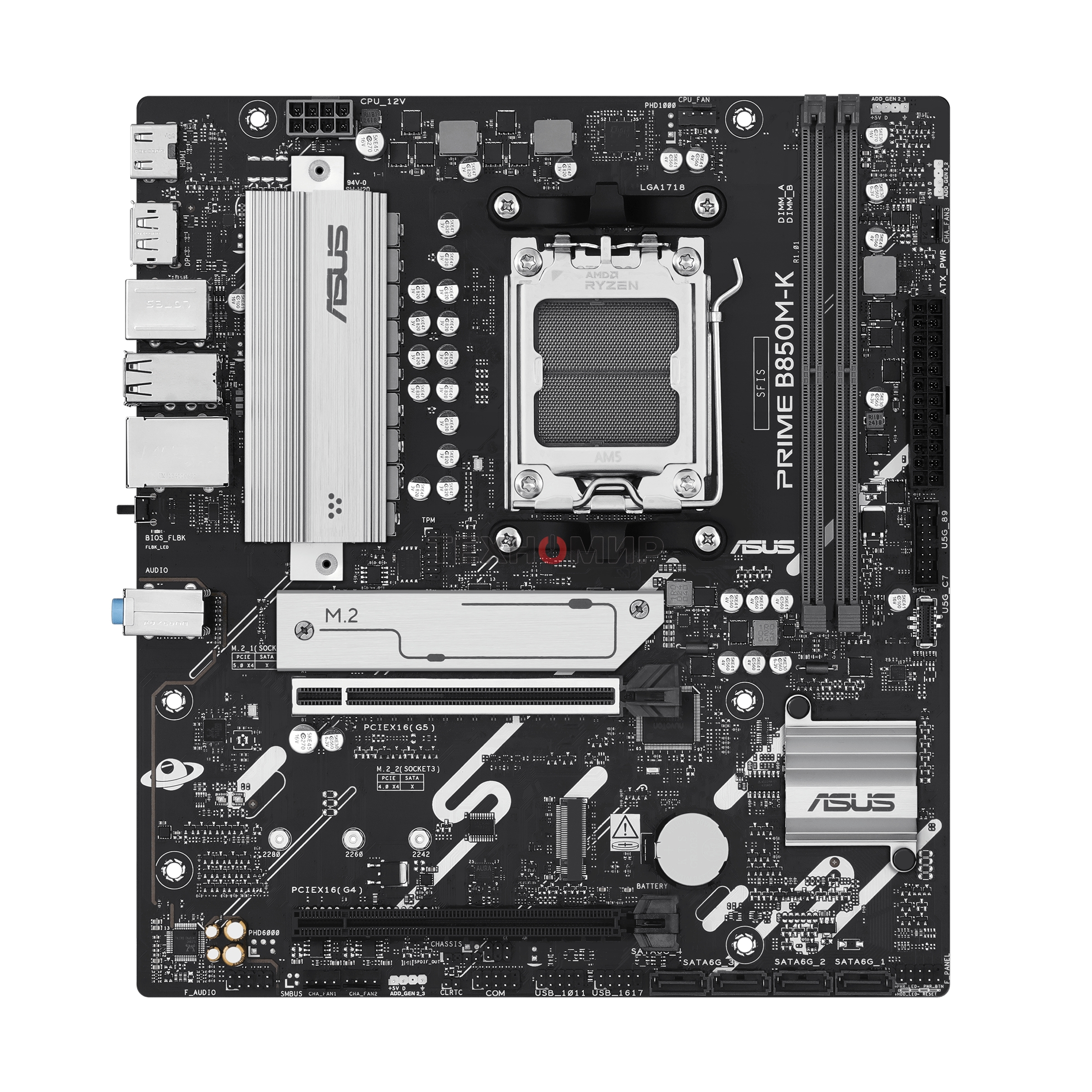 Материнская плата ASUS PRIME B850M-K, AM5, AMD B850, 2xDDR5, 4xSATA, 2xM.2, 1xPCIe 5.0 x16, 1xPCIe 4.0 x8, 1xDP, 1xHDMI, 1x2.5Gb LAN, 2xUSB-A 10Gbps, 2xUSB-A 5Gbps, 4xUSB-A 2.0, 1xPS/2, 3x3.5 мм, 7.1, mATX