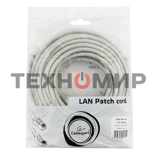 Патч-корд UTP Cablexpert PP6U-10M cat.6, 10м, литой, многожильный, серый