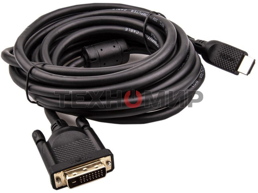 Кабель HDMI AM/DVI(24+1)M, 5м, CU, 1080P@60Hz, 2F, VCOM CG484GD-5M