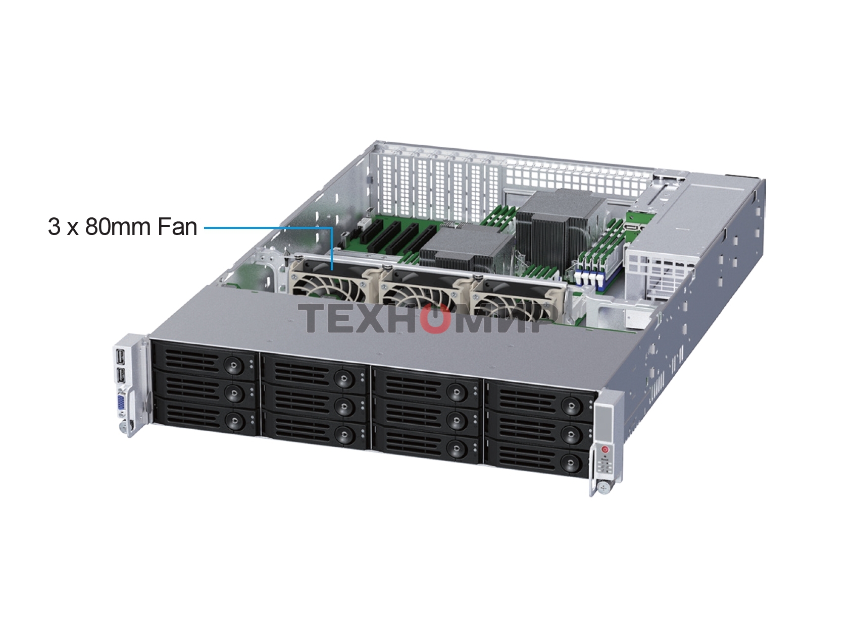 Серверный корпус Ablecom 2U CS-R29-04P E-ATX, ATX, Micro-ATX, Mini-ITX MBs; 12 x 3.5'' hs + 2 x 2.5'' hs rear; 800 Wt CRPS(1+1); no rails