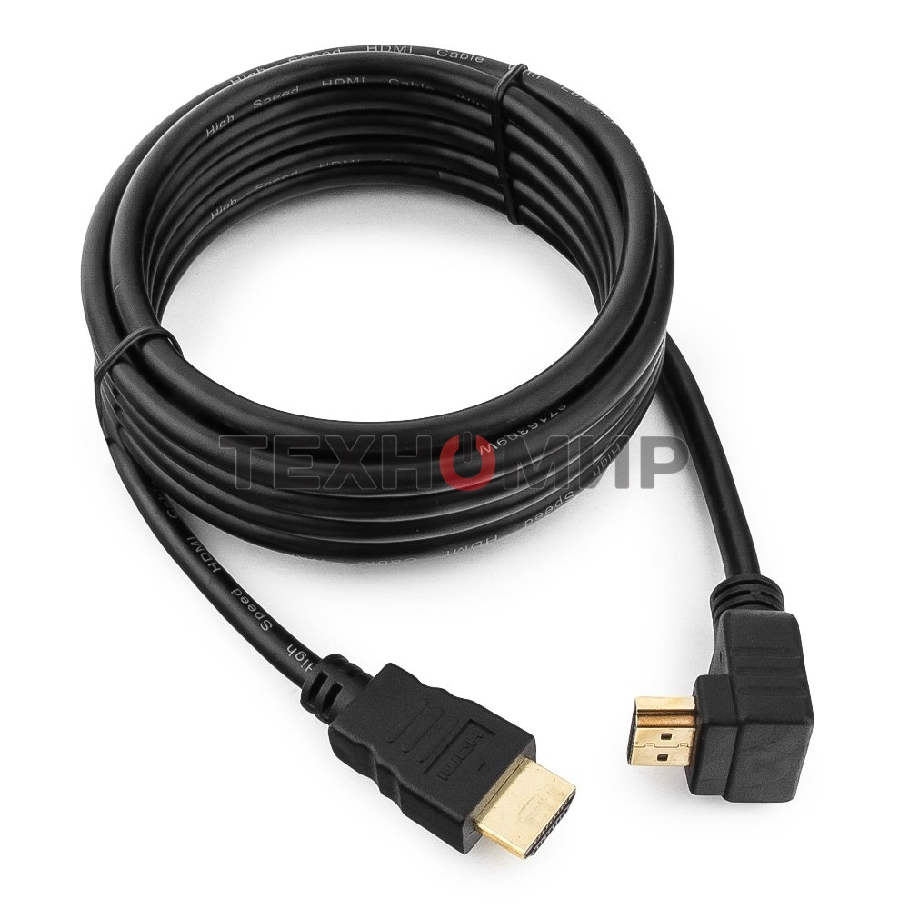 Кабель Cablexpert HDMI CC-HDMI490-10, 19M/19M, v2.0, медь, позол.разъемы, экран, угловой, 3м, черный, пакет