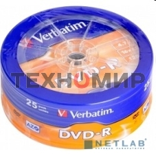 Диск DVD-R Verbatim 4.7Gb 16x Cake Box (25шт) (43730)