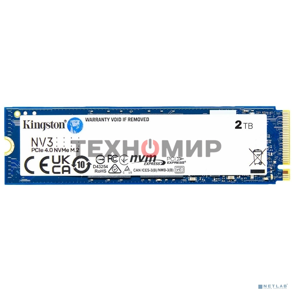 Накопитель SSD Kingston NV3, 2000Gb, M.2 2280, PCIe 4.0 x4, NVMe, R/W 6000/5000