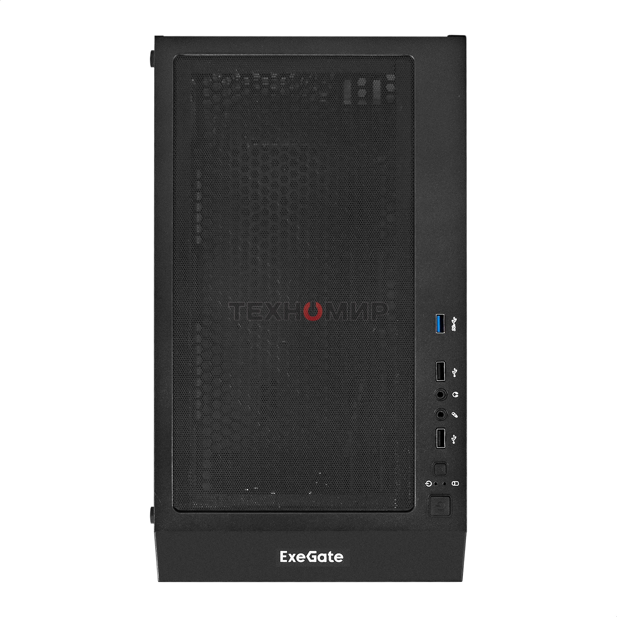 Компьютерный корпус Miditower ExeGate EVO-5001A-EVO800 (ATX, БП EVO800RGb с вент. 12 см, 2хUSB+1хUSB 3.0+HD Audio, черный, 3 вент.12см с RGb подсветкой, боковая панель - закаленное стекло)
