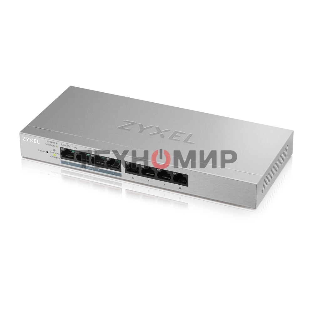 Коммутатор Zyxel GS1200-8HP V2 8 Port Gigabit PoE+ webmanaged Switch, 4x PoE, 60 Watt