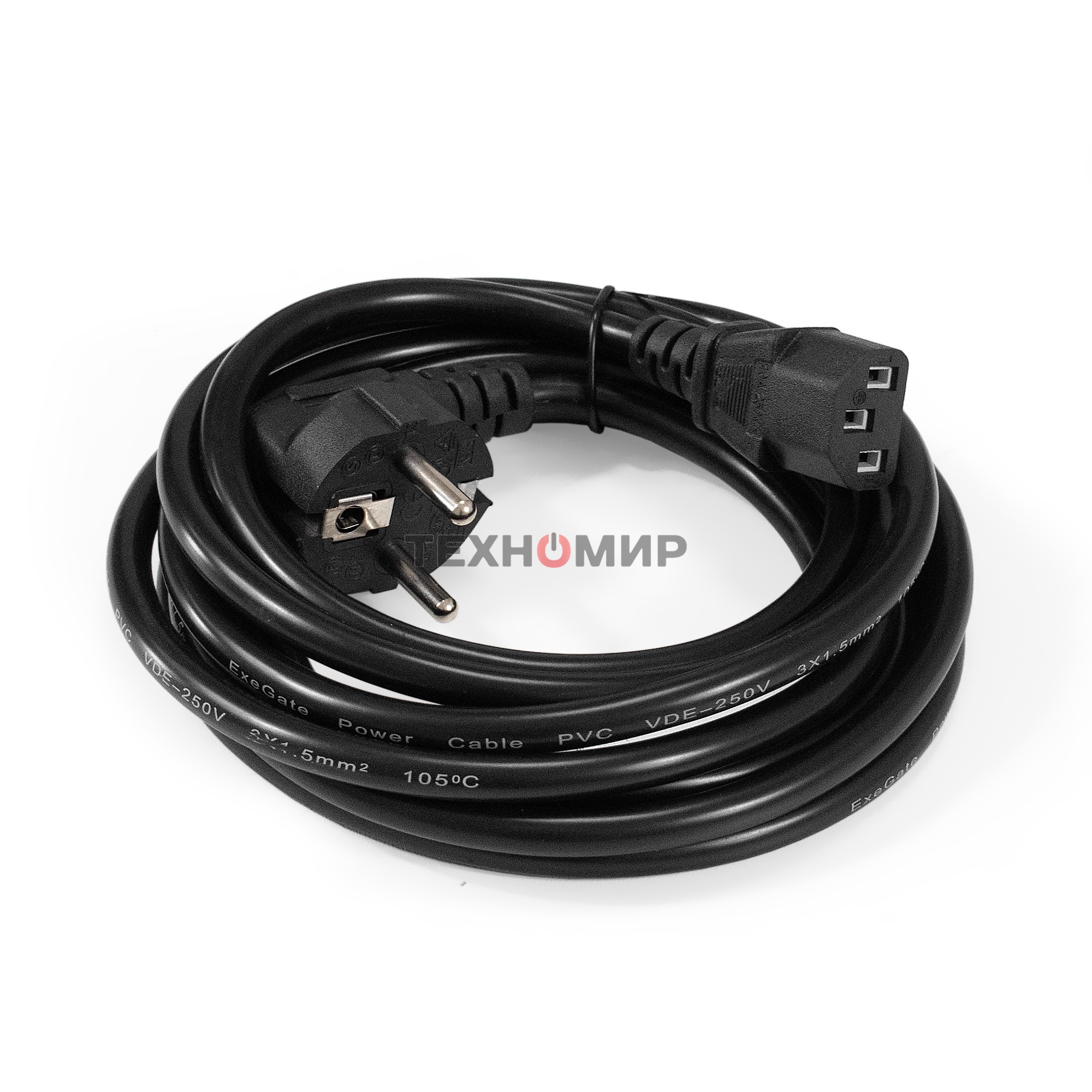 Кабель питания ExeGate Power PC-3P (Евровилка угловая Schuko->C13, VDE-250V-3*1.5мм2, медь, черный, 10A, 3м)