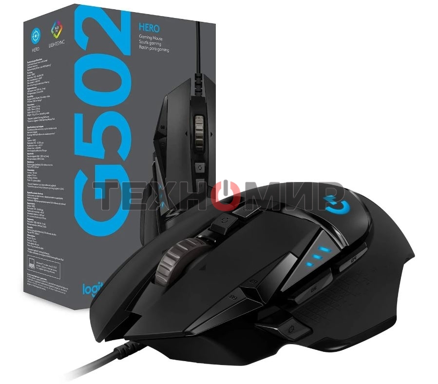 Мышь проводная Logitech G502 HERO черный, 25600 dpi, USB, кнопки - 11