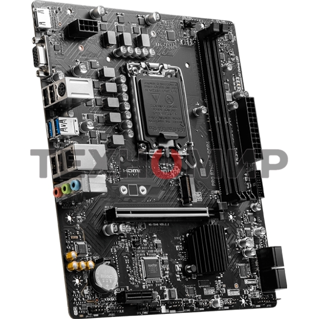 Материнская плата MSI PRO B760M-E DDR4, LGA 1700, Intel B760, 2xDDR4, 4xSATA, 1xM.2, 1xPCIe 4.0 x16, 1xPCIe 4.0 x1, 1xHDMI, 1xVGA, 1x1Gb LAN, 2xUSB-A 3.2 Gen 1, 4xUSB-A 2.0, 3x3.5 мм, 7.1, mATX