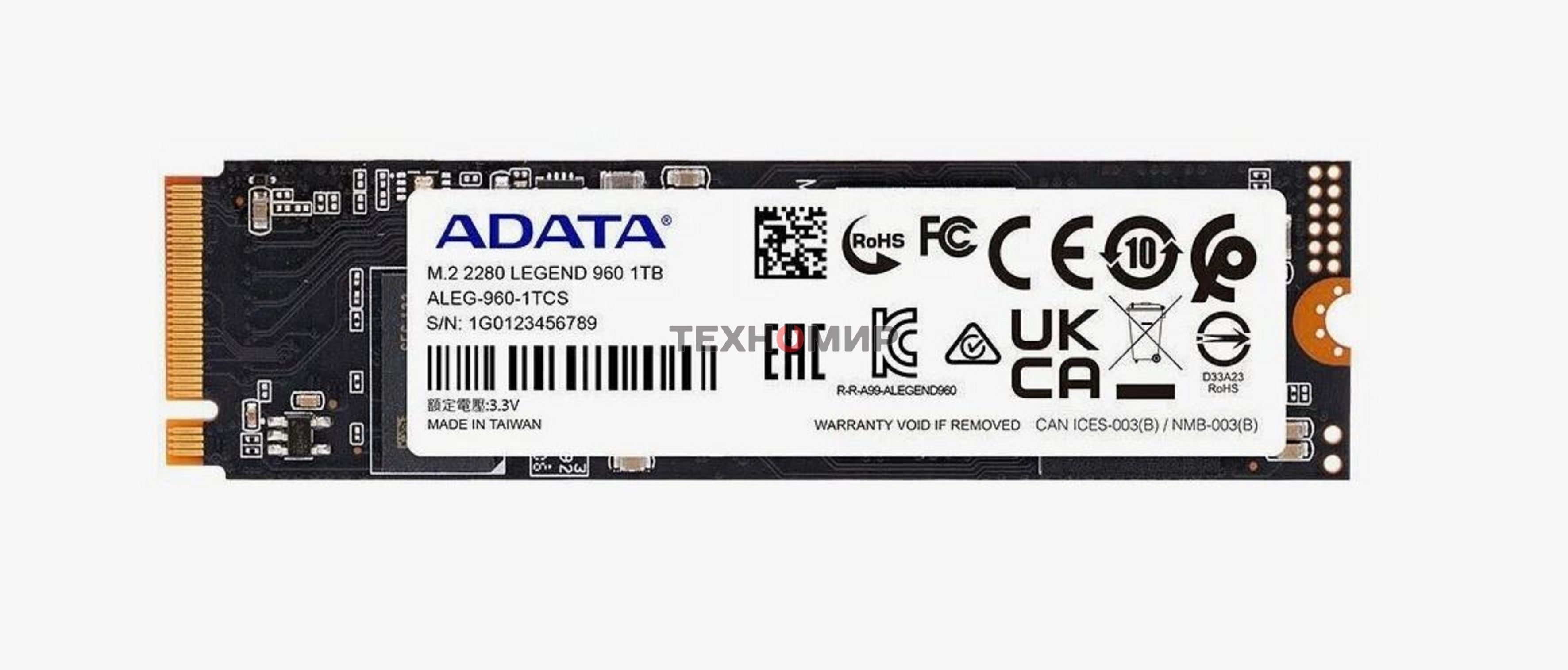 Накопитель SSD ADATA LEGEND 960, 1Tb, PCIe 4.0 x4, M.2 2280, NVMe, R/W 7400/6000, с радиатором
