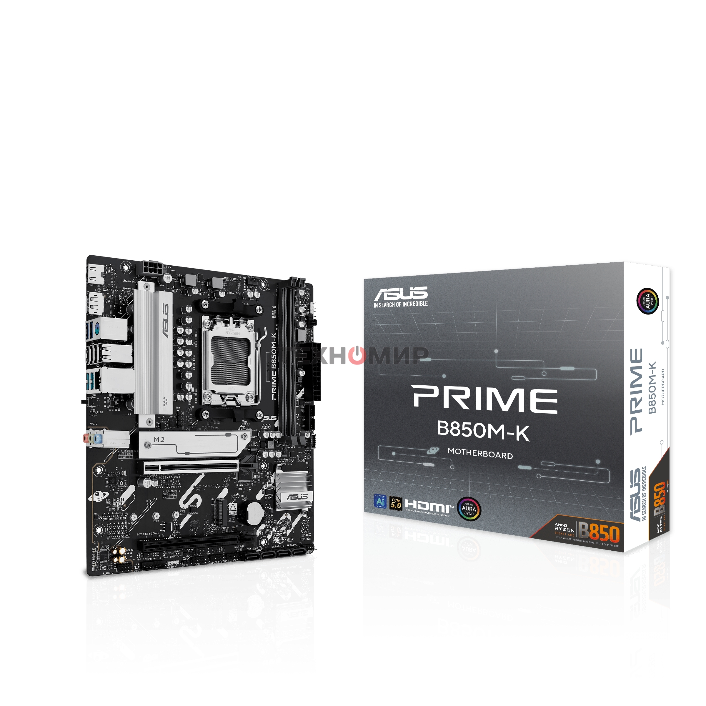 Материнская плата ASUS PRIME B850M-K, AM5, AMD B850, 2xDDR5, 4xSATA, 2xM.2, 1xPCIe 5.0 x16, 1xPCIe 4.0 x8, 1xDP, 1xHDMI, 1x2.5Gb LAN, 2xUSB-A 10Gbps, 2xUSB-A 5Gbps, 4xUSB-A 2.0, 1xPS/2, 3x3.5 мм, 7.1, mATX