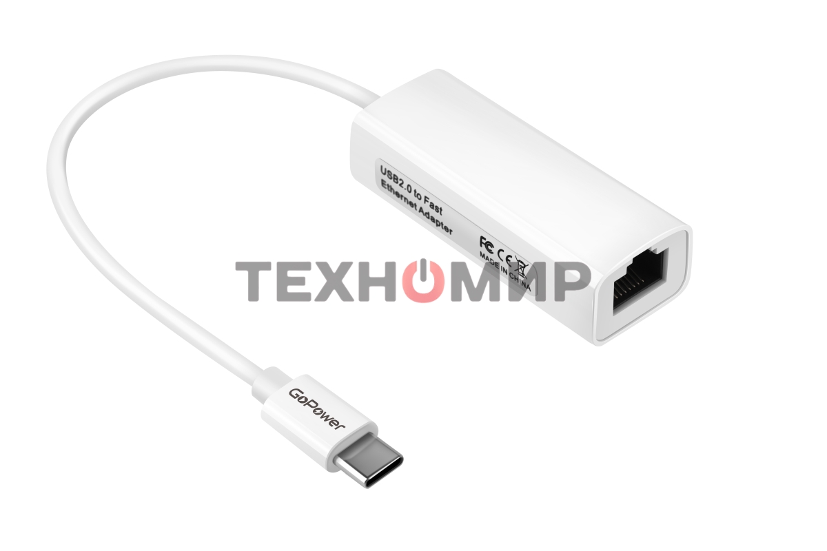 Адаптер GoPower Type-C (m)-RJ-45 (f) 100 мб/с белый (1/100)