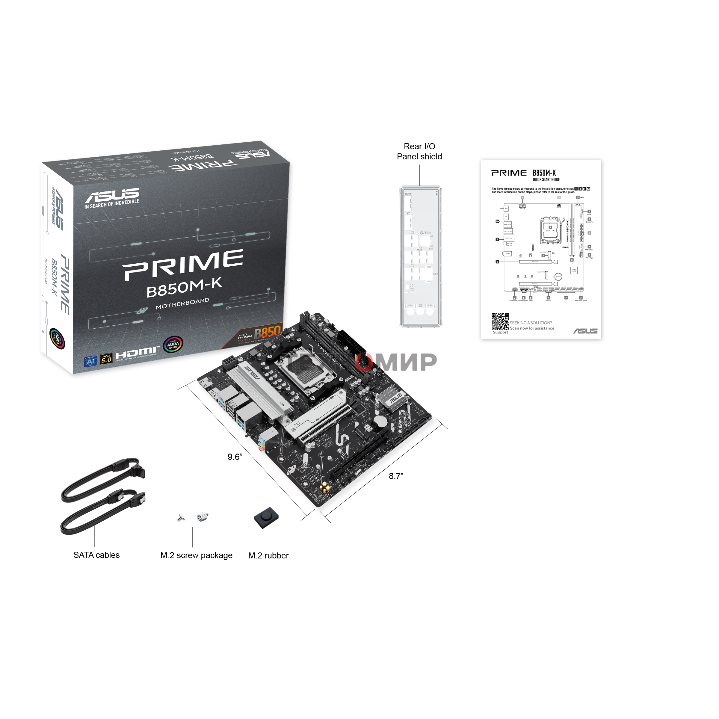 Материнская плата ASUS PRIME B850M-K, AM5, AMD B850, 2xDDR5, 4xSATA, 2xM.2, 1xPCIe 5.0 x16, 1xPCIe 4.0 x8, 1xDP, 1xHDMI, 1x2.5Gb LAN, 2xUSB-A 10Gbps, 2xUSB-A 5Gbps, 4xUSB-A 2.0, 1xPS/2, 3x3.5 мм, 7.1, mATX