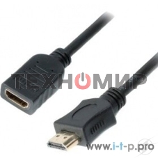 Кабель-удлинитель HDMI Cablexpert CC-HDMI4X-0.5M, 19M/19F, v2.0, позол.разъемы, экран, 0.5м, черный, пакет