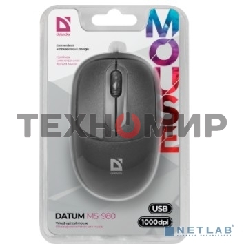 Мышь проводная Defender Datum MS-980 черный, 1000 dpi, USB, кнопки - 3