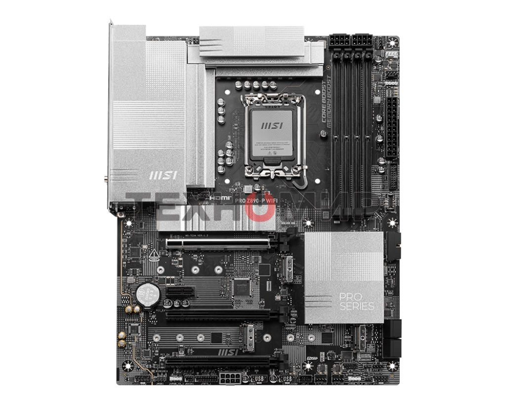 Материнская плата MSI PRO Z890-P WIFI, LGA 1851, Intel Z890, 4xDDR5, 4xSATA, 4xM.2, 1xPCIe 5.0 x16, 2xPCIe 4.0 x4, 1xPCIe 3.0 x1, 1xHDMI, 1xDP, 1xUSB-C Thunderbolt 4, 1xUSB-C 3.2 Gen 2, 1x 5Gb LAN, 2xUSB-A 3.2 Gen 1, 1xUSB-A 3.2 Gen 2, 4xUSB-A 2.0, 3x3.5 