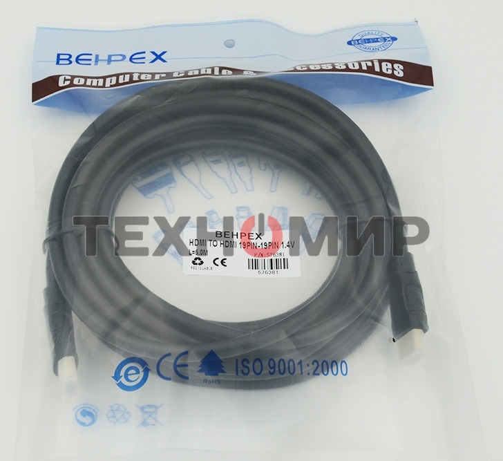 Кабель аудио-видео Behpex HDMI (m)/HDMI (m) 5м. черный ver1.4