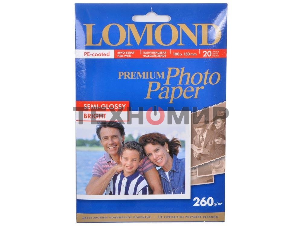 Фотобумага Lomond 1103302 10x15/260г/м2/20л./белый полуглянцевое для струйной печати