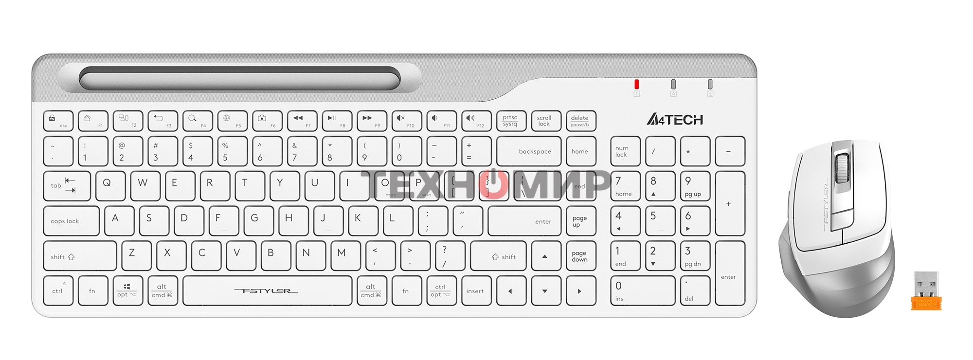 Комплект клавиатура+мышь A4Tech FStyler FB2535C беспроводной, USB + Bluetooth, 2000 DPI, белый