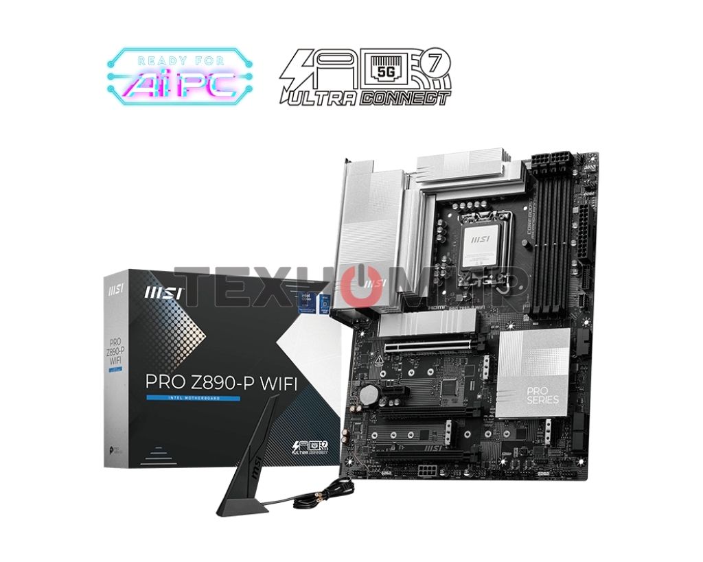 Материнская плата MSI PRO Z890-P WIFI, LGA 1851, Intel Z890, 4xDDR5, 4xSATA, 4xM.2, 1xPCIe 5.0 x16, 2xPCIe 4.0 x4, 1xPCIe 3.0 x1, 1xHDMI, 1xDP, 1xUSB-C Thunderbolt 4, 1xUSB-C 3.2 Gen 2, 1x 5Gb LAN, 2xUSB-A 3.2 Gen 1, 1xUSB-A 3.2 Gen 2, 4xUSB-A 2.0, 3x3.5 