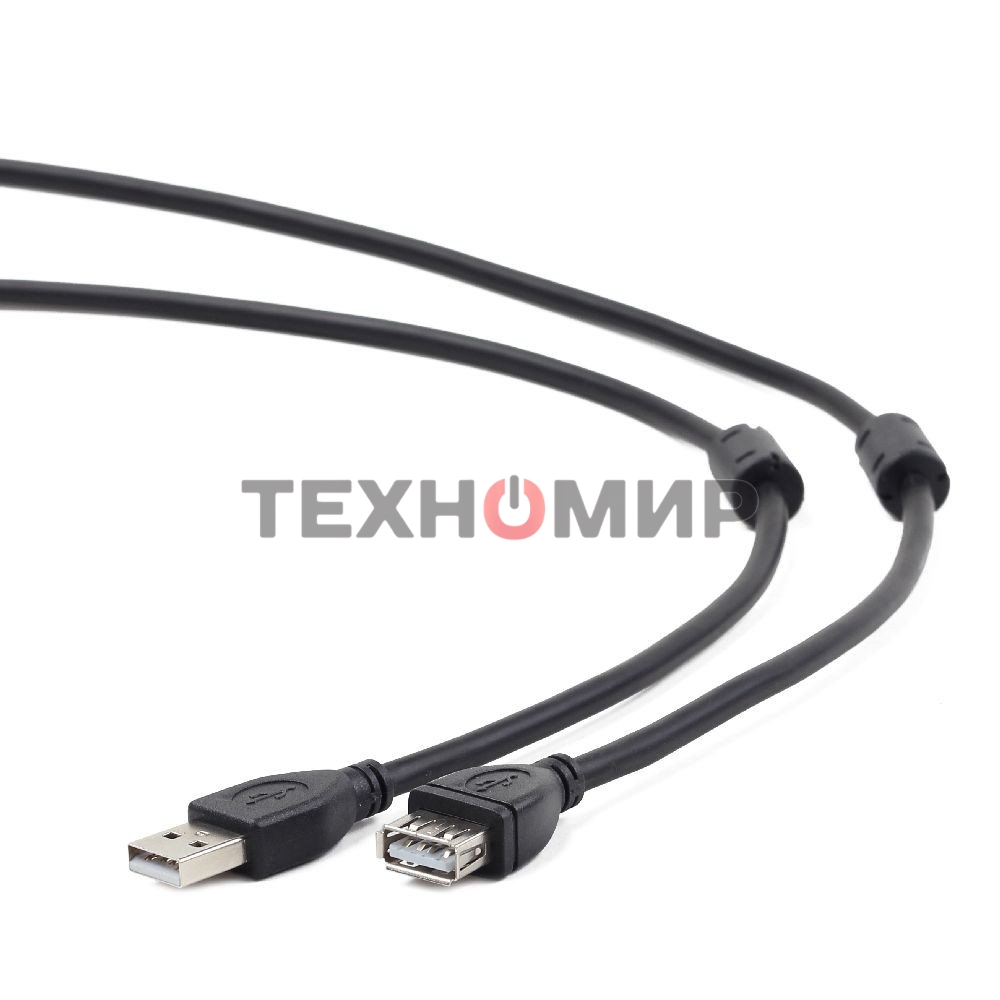 Кабель Gembird/Cablexpert USB 2.0 Pro AM/AF, 3м, экран, 2феррит.кольца, черный, пакет