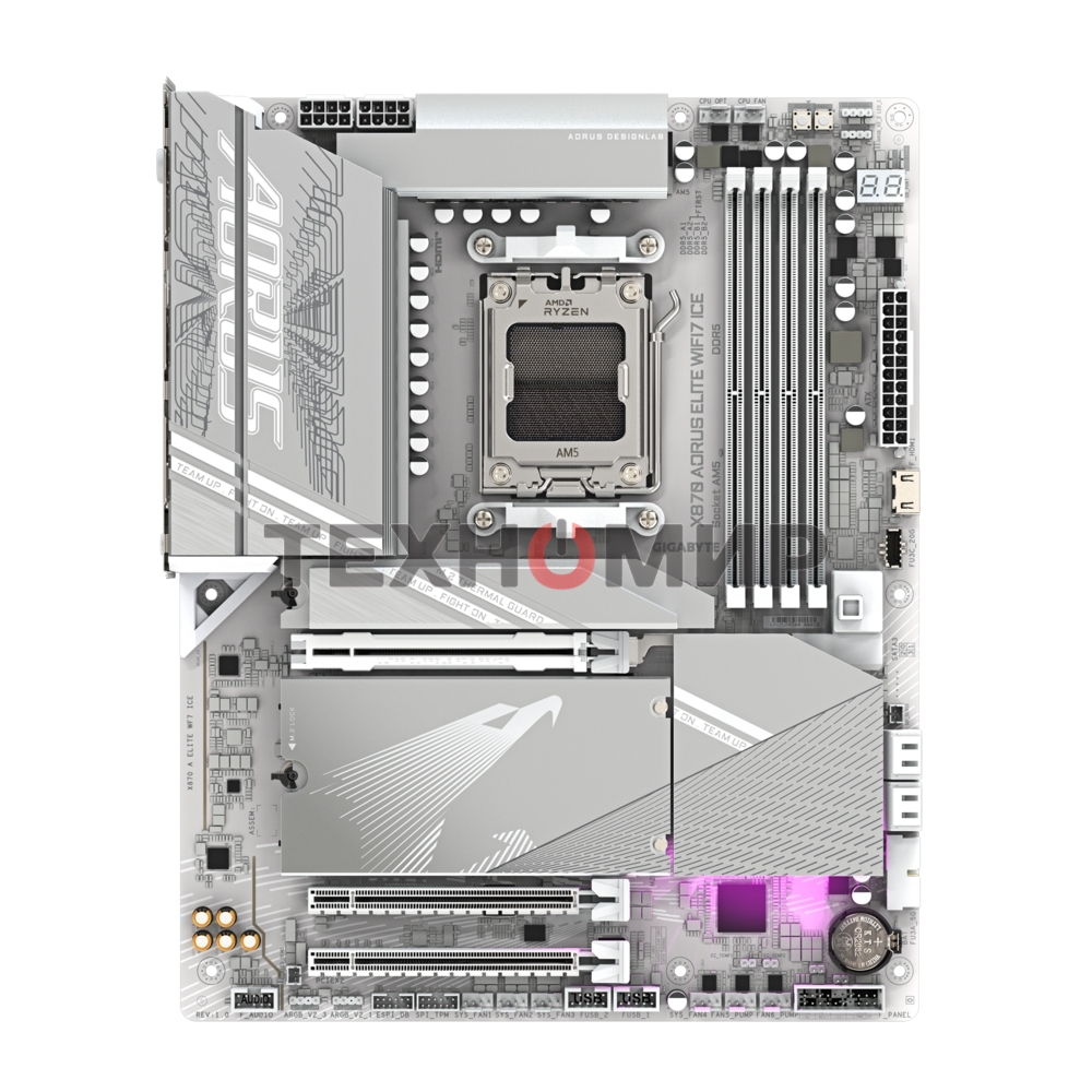 Материнская плата Gigabyte X870 AORUS ELITE WIFI7 ICE, AM5, AMD X870, 4xDDR5, 4xSATA, 4xM.2, 1xPCI-E 5.0 x16, 1xPCI-E 4.0 x4, 1xPCI-E 3.0 x2, 1xHDMI, 1x 2.5Gb LAN, 2xUSB-C 4.0, 2xUSB 3.2 Gen 2, 4xUSB 3.2 Gen 1, 4xUSB 2.0, 2x3.5 мм, 7.1, ATX