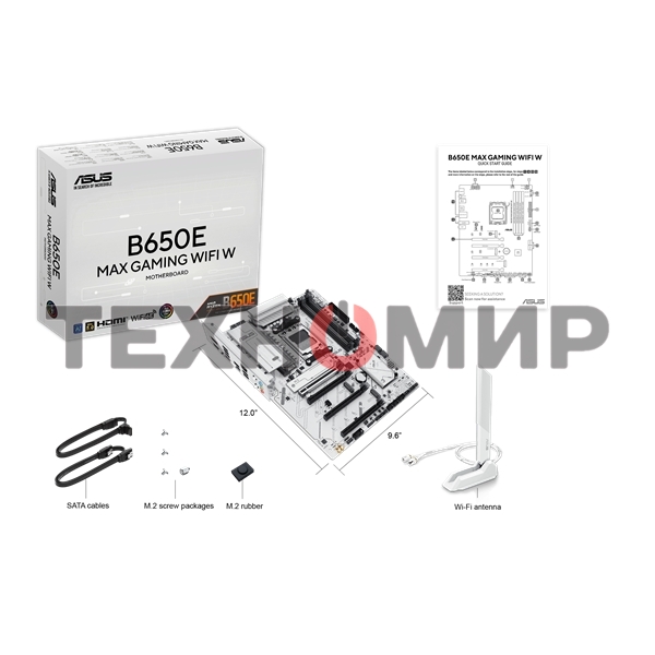 Материнская плата ASUS B650E MAX GAMING WIFI W, AM5, AMD B650, 4xDDR5, 4xSATA, 3xM.2, 1xPCIe 5.0 x16, 1xPCIe 4.0 x4, 2xPCIe 3.0 x1, 1xDP, 1xHDMI, 1x2.5Gb LAN, Wi-Fi 6E, Bluetooth 5.3, 1xUSB-C 10Gbps, 3xUSB-A 10Gbps, 2xUSB-A 5Gbps, 2xUSB-A 2.0, 3x3.5 мм, 7