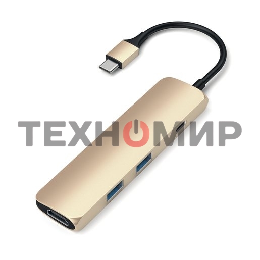 USB-концентратор Satechi Slim Aluminum Type-C Multi-Port Adapter with Type-C Charging Port. Интерфейс USB-C. Порты USB Type-C, 2хUSB 3.0, 4K HDMI. золотой.