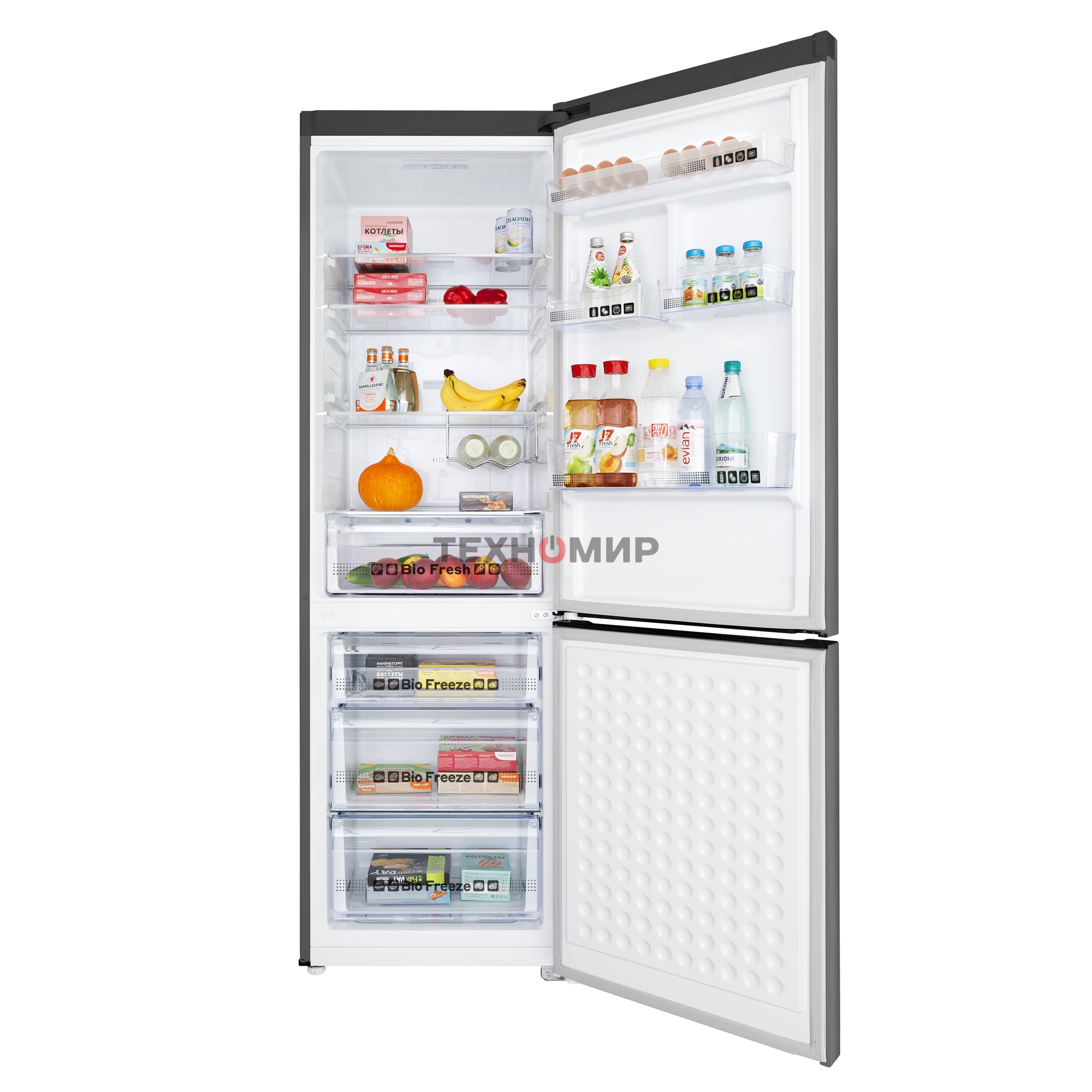 Холодильник Maunfeld MFF195NFIX10 нержавеющая сталь двухкамерный 252/98л морозилка снизу, No Frost