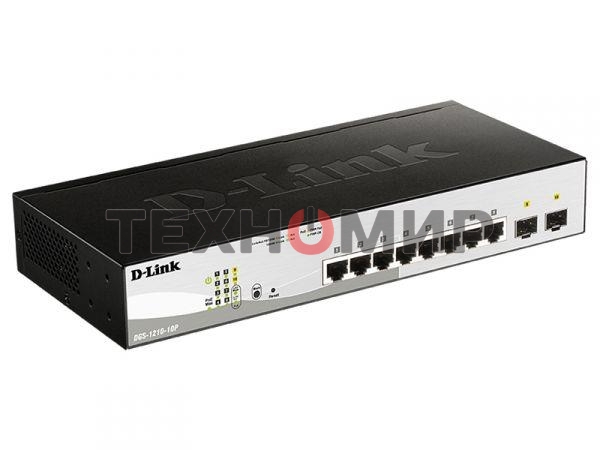 Коммутатор D-Link DGS-1210-10P/ME/B1A Управляемый 2 уровня с 8 портами 10/100/1000Base-T с поддержкой PoE и 2 портами 1000Base-X SFP