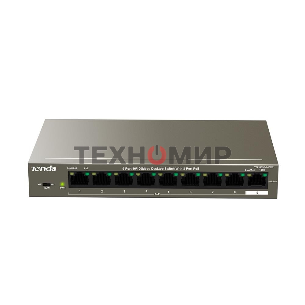 Коммутатор 9PORT 10/100M POE TEF1109P-8-102W Tenda