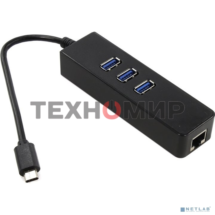 Cетевой адаптер Greenconnect USB 3.1 Тип C M -> Ethernet RJ-45 F Lan Card + USB 2.0-хаб на 3 порта (GCR-UC2CL01)