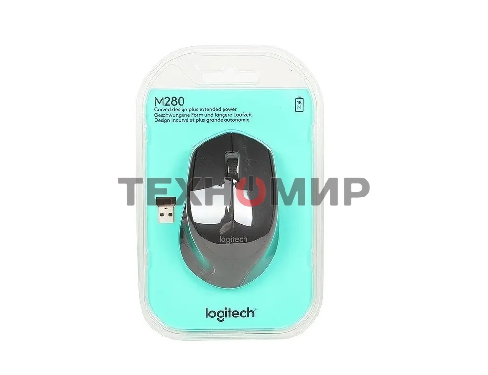 Мышь беспроводная Logitech M280 серый, 1000 dpi, радиоканал, USB, кнопки - 3
