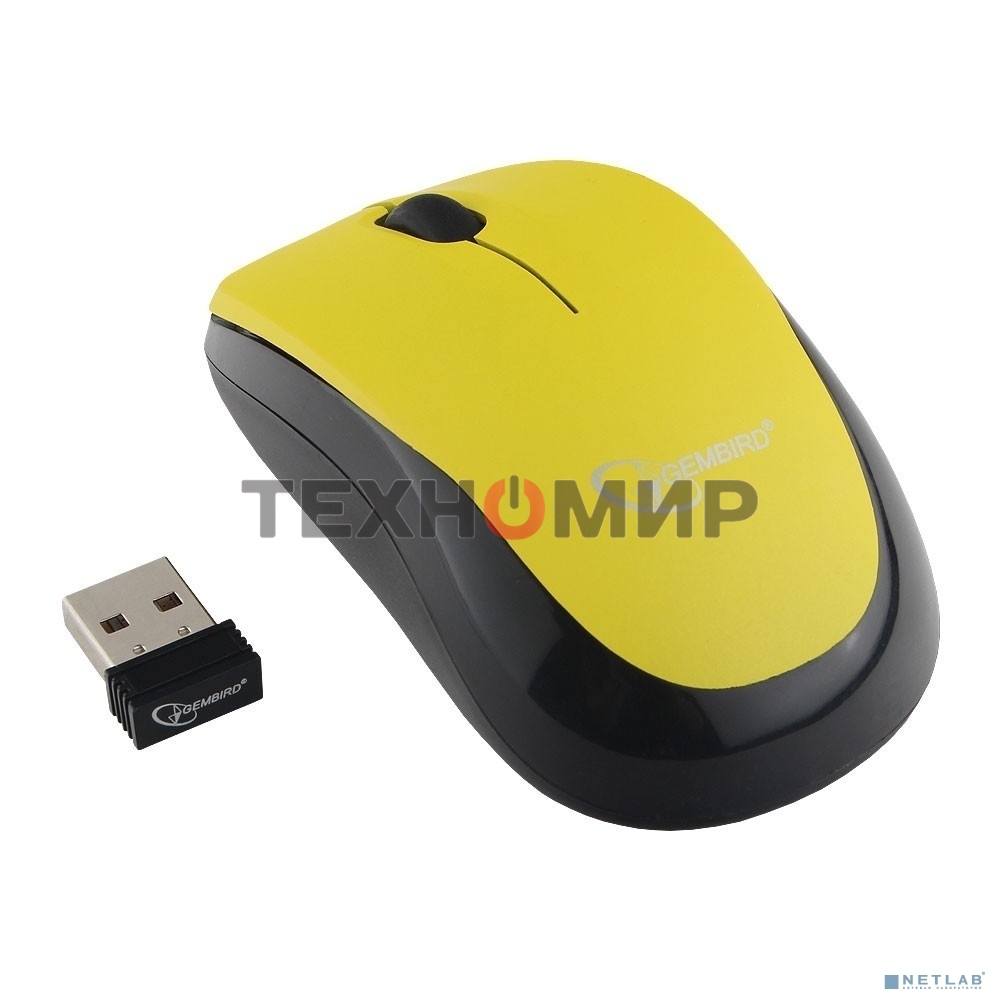 Мышь беспроводная Gembird MUSW-360-LM желтый, 1000 dpi, радиоканал, USB, кнопки - 3