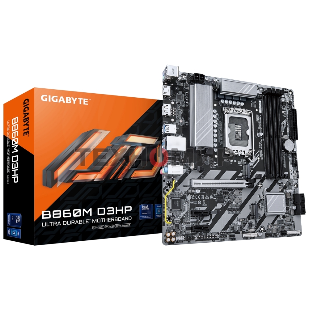 Материнская плата Gigabyte B860M D3HP, LGA 1851, Intel B860, 4xDDR5, 4xSATA, 2xM.2, 1xPCIe 5.0 x16, 2xPCIe x1, 1xHDMI, 1xDP, 1x 1Gb LAN, 3xUSB-A 3.2 Gen 1, 3xUSB-A 2.0, 1xUSB-C 3.2 Gen 1, 3x3.5 мм, 7.1, mATX