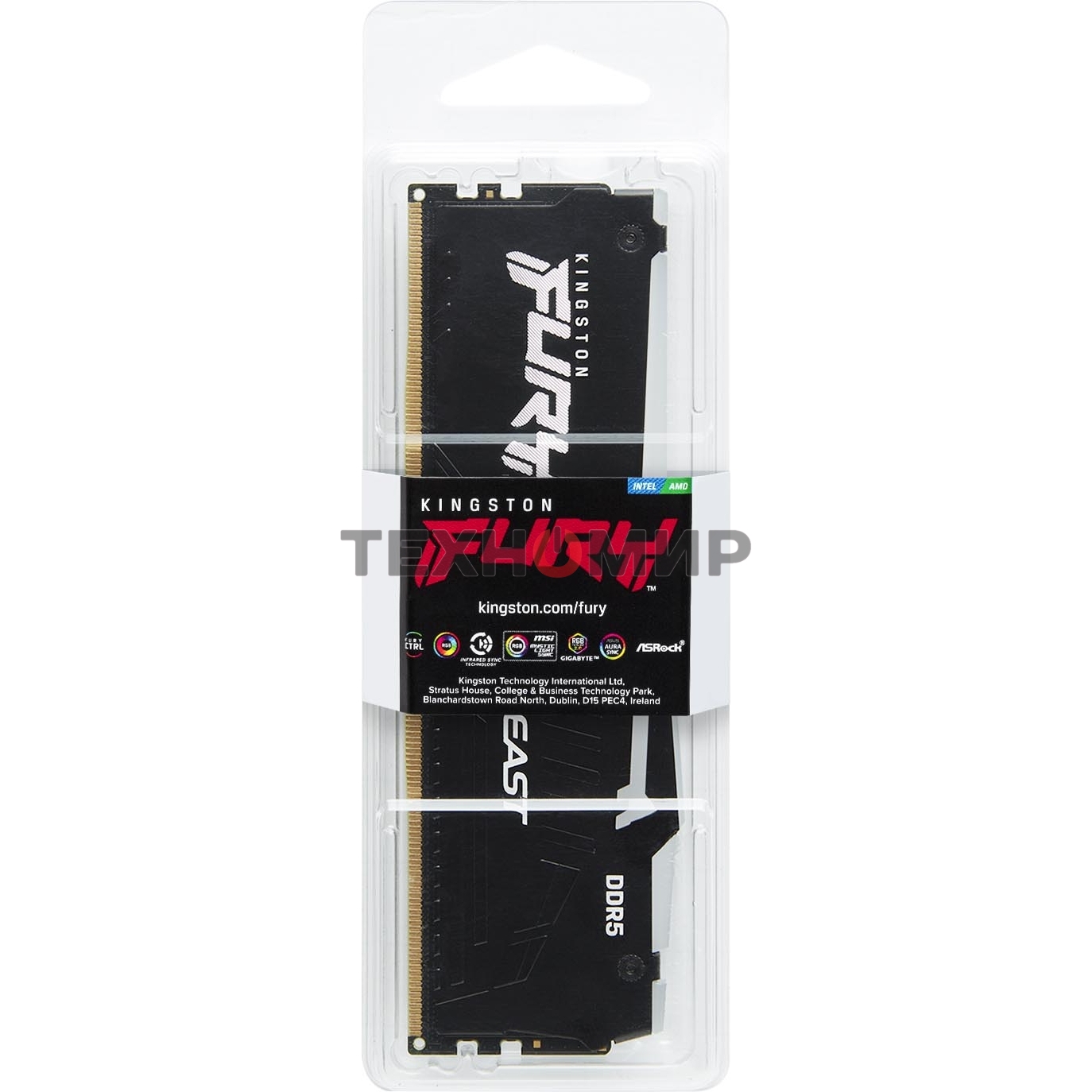 Оперативная память Kingston Fury Beast, DDR5, 16Gb (1x16Gb), 6000MHz, CL30, DIMM, с радиатором, RGB, черный