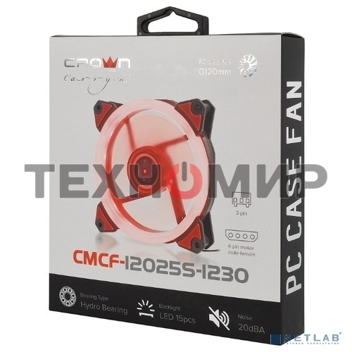 Вентилятор для корпуса Crown CMCF-12025S-1230 черный/красный, 120 мм, 1650 об/мин, 23 дБ, 3 pin