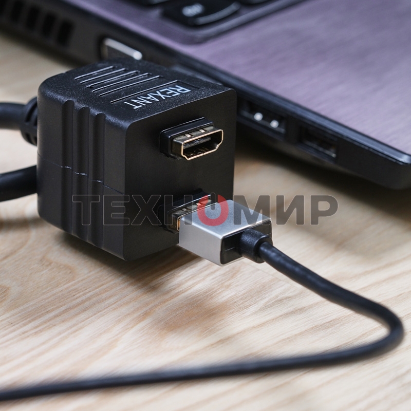 Переходник Rexant штекер HDMI - 2 гнезда HDMI с проводом, черный (10 шт./уп.)