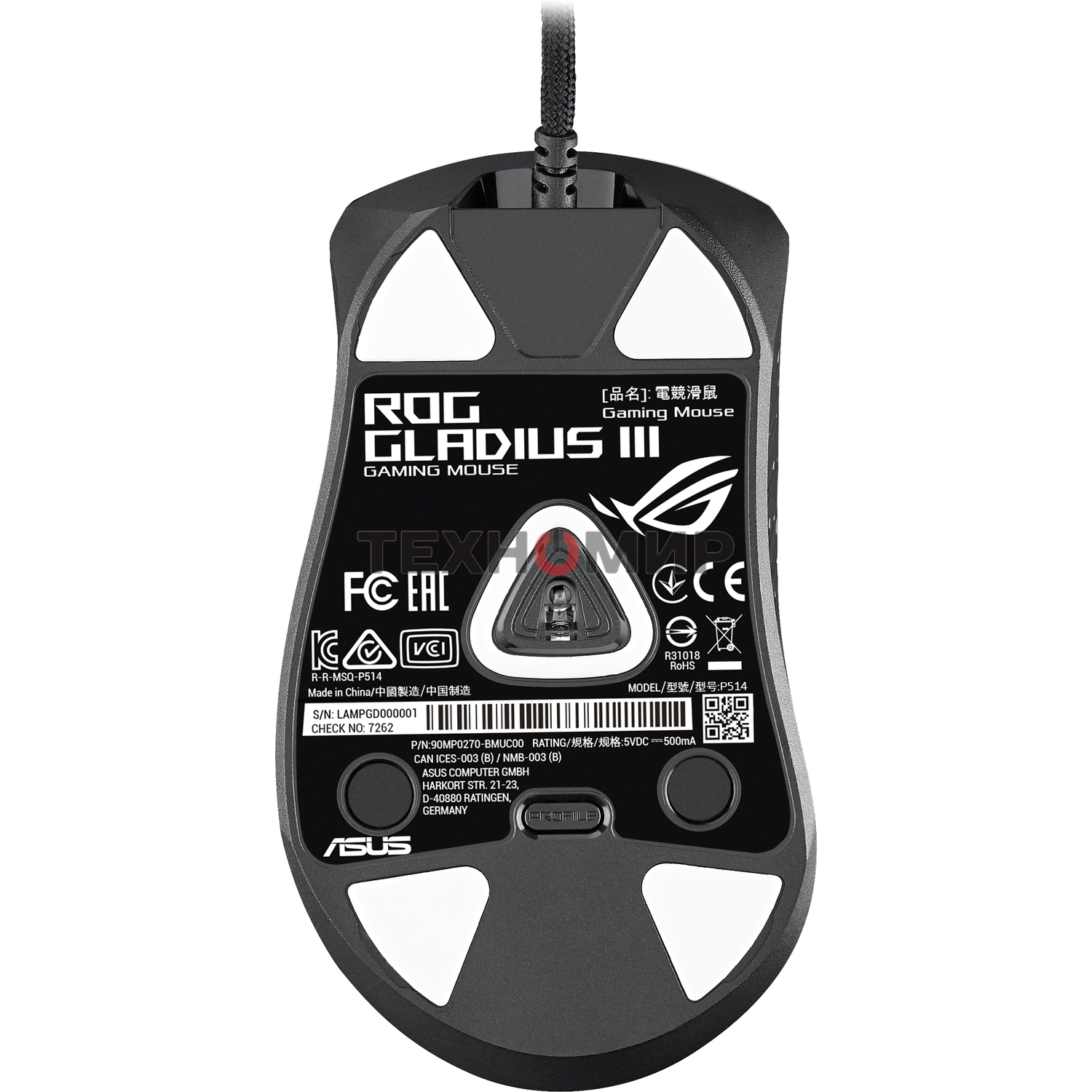 Мышь проводная ASUS ROG Gladius III черный, 19000 dpi, USB, кнопки - 6