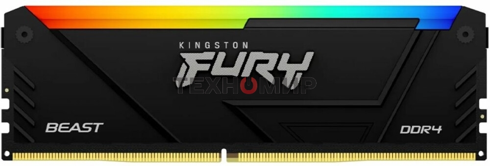 Оперативная память Kingston Fury Beast, DDR4, 64GB (4x16GB), 3200MHz, CL16, DIMM, с радиатором, RGB, черный