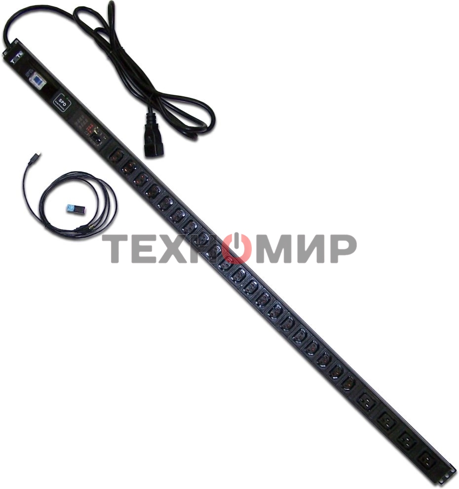 Вертикальный блок розеток, 4xC19+20xC13, 250V/32A, с мониторингом по RS-485, шнур 3 м, вилка IEC309