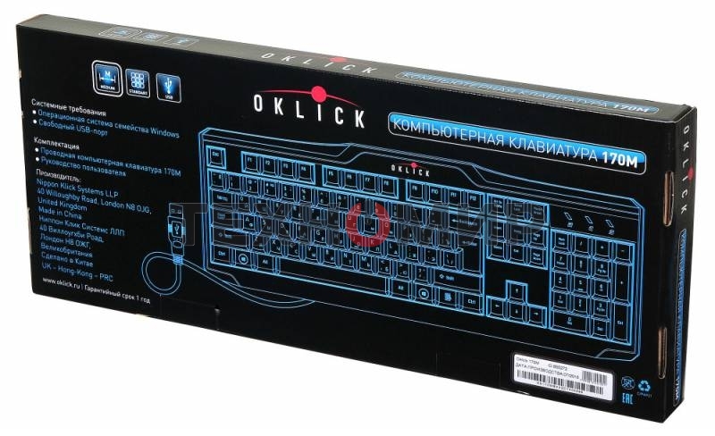 Клавиатура Oklick 170M проводная, USB Type-A, чёрный